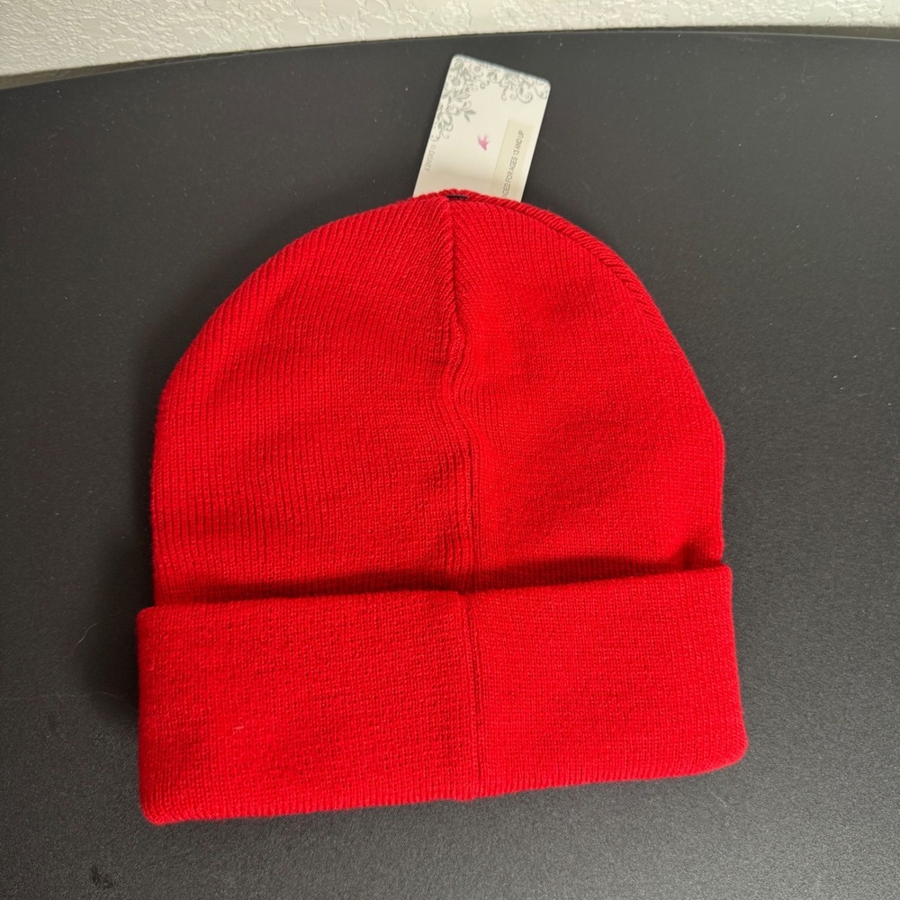 Disney Winnie the Pooh Beanie Adult OS Red Embroidered Cuff Knit Hat NEW - Picture 2 of 4